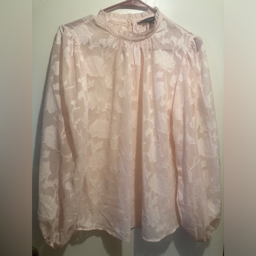 White House Black Market Blush sheer Floral Blouse